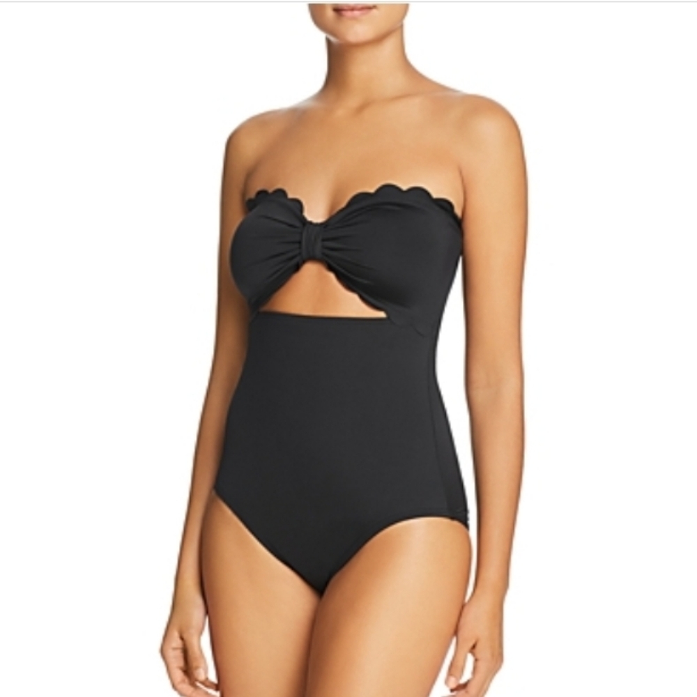 Kate Spade Women Cutout Scalloped Bandeau One-Piece Swimsuit Size S, black